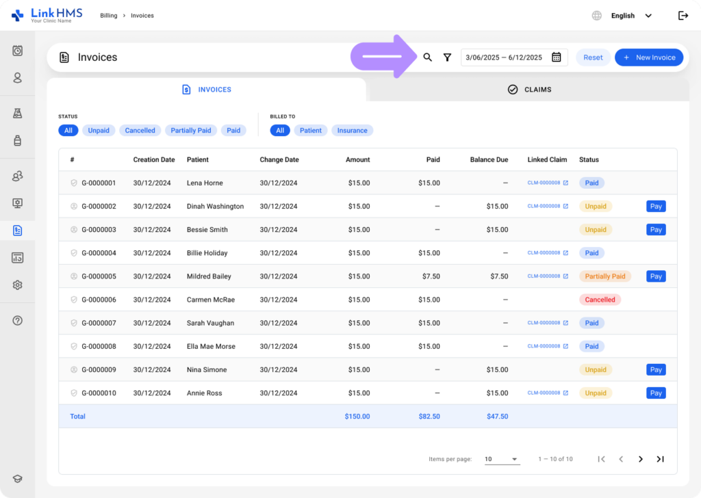 LinkHMS invoices tab 3