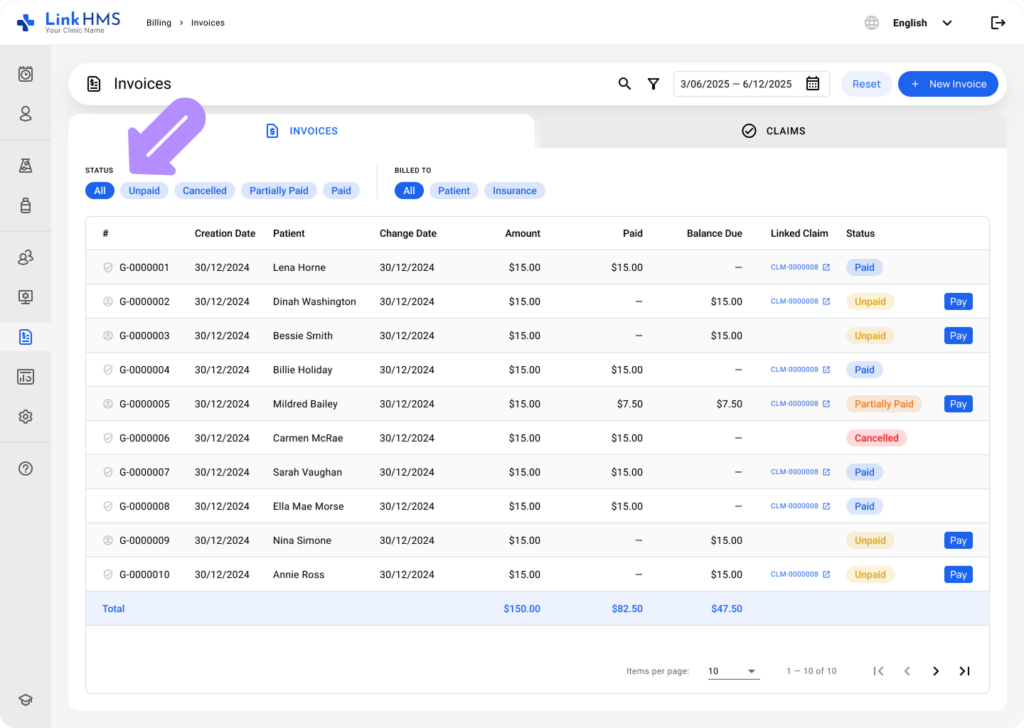 LinkHMS invoices tab 4