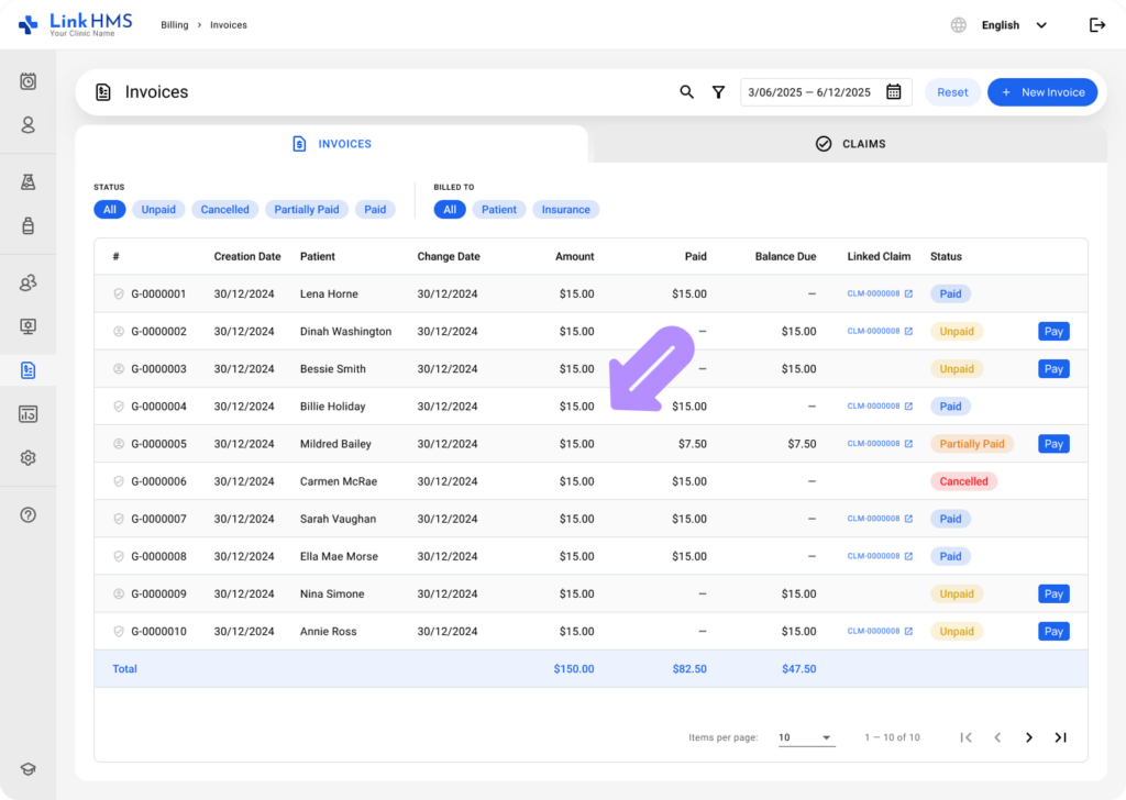 LinkHMS invoices tab 5