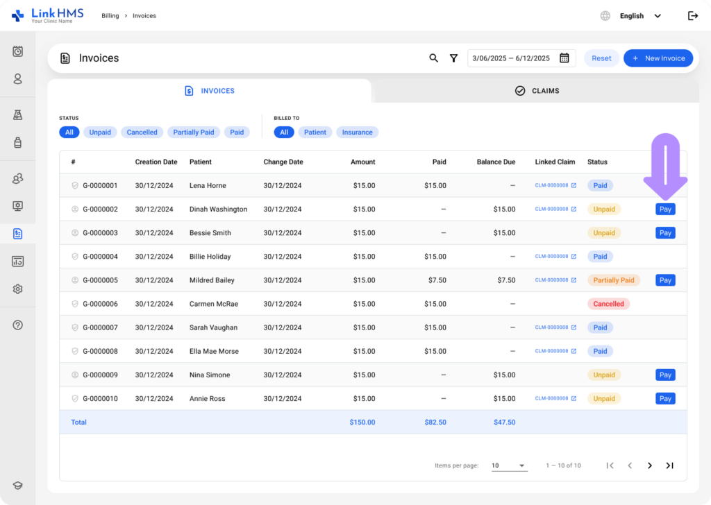 LinkHMS invoices tab 6