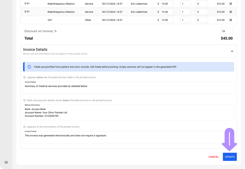LinkHMS invoicing details 2