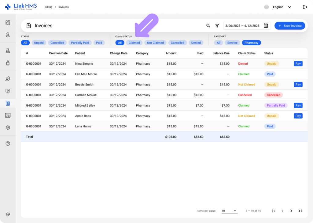 LinkHMS manage pharmacy invoices 3