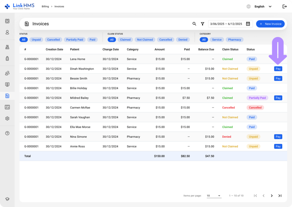 LinkHMS record payment 2