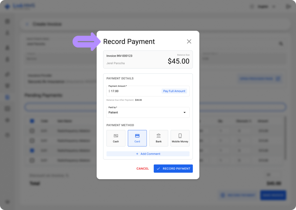 LinkHMS record payment 3