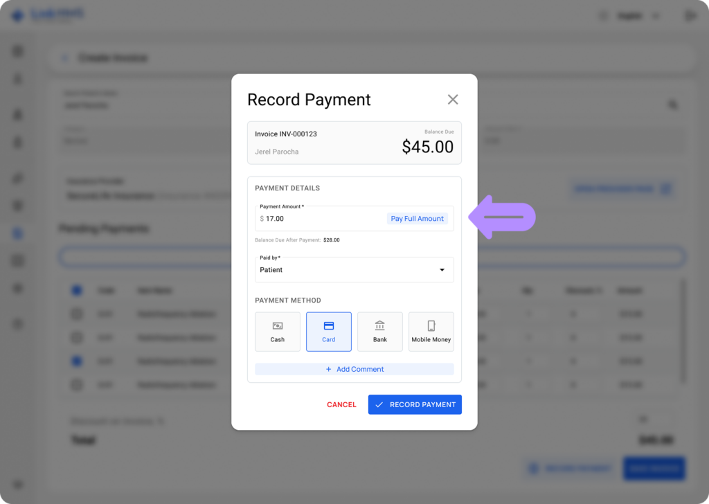 LinkHMS record payment 5