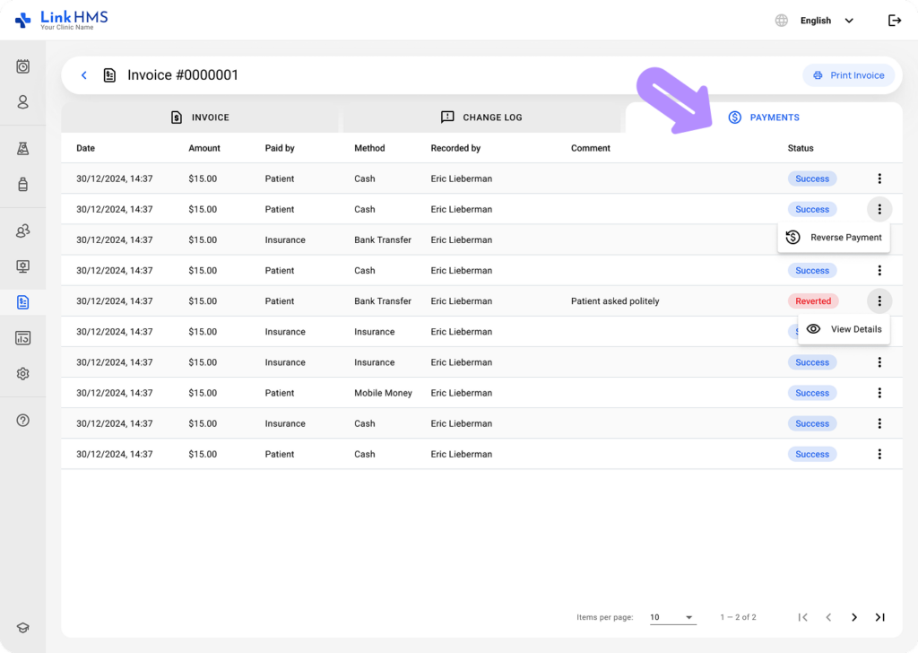 LinkHMS record payment 9