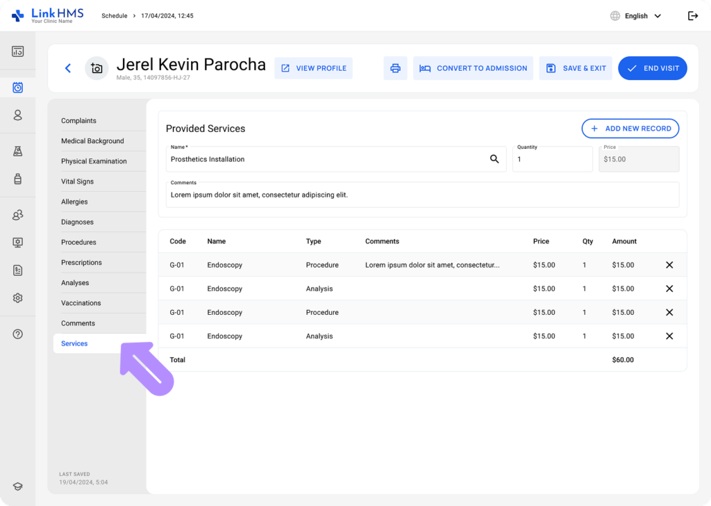LinkHMS - visit invoices 2