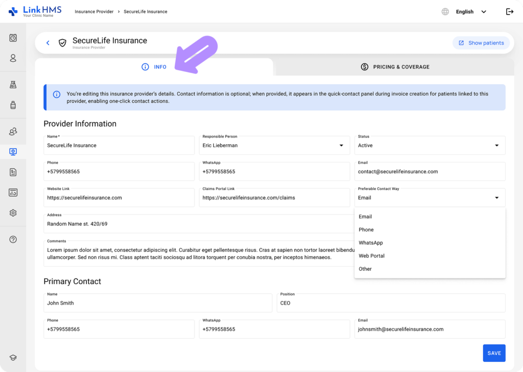 LinkHMS - add insurance prices 2