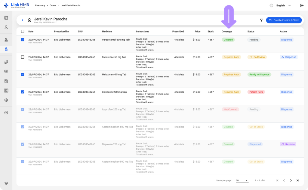 LinkHMS coverage and medication statuses 1