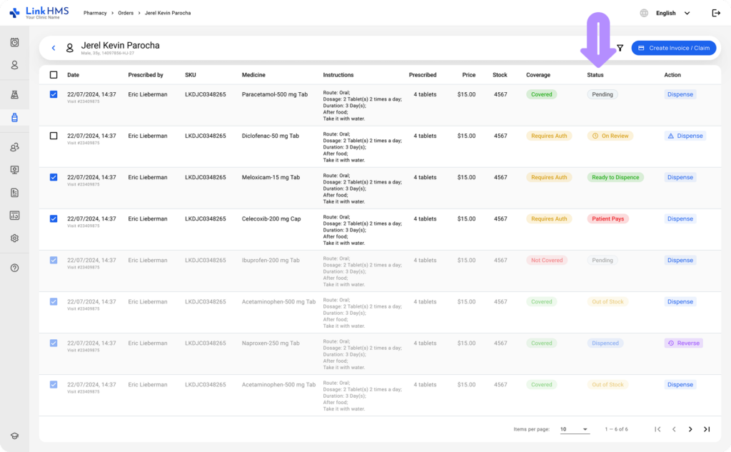 LinkHMS coverage and medication statuses 2