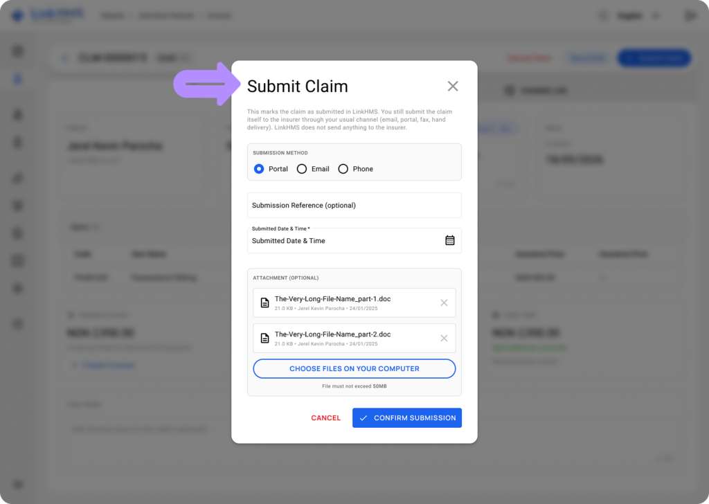 LinkHMS create claims 18