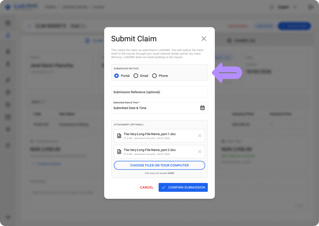 LinkHMS create claims 19
