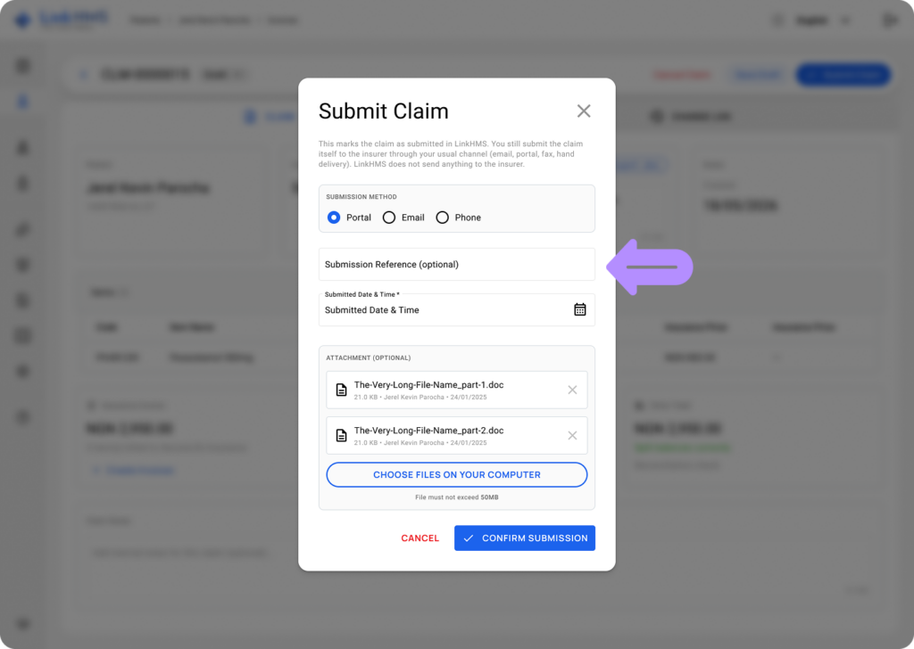 LinkHMS create claims 20