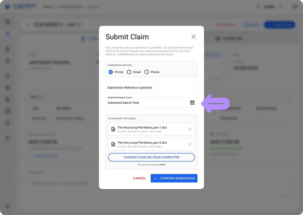 LinkHMS create claims 21