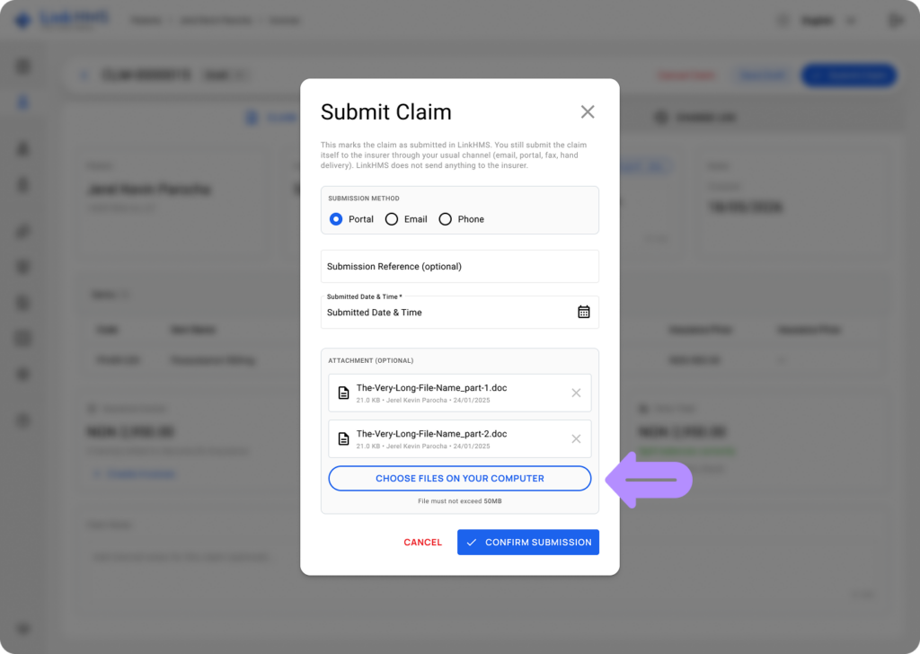 LinkHMS create claims 22