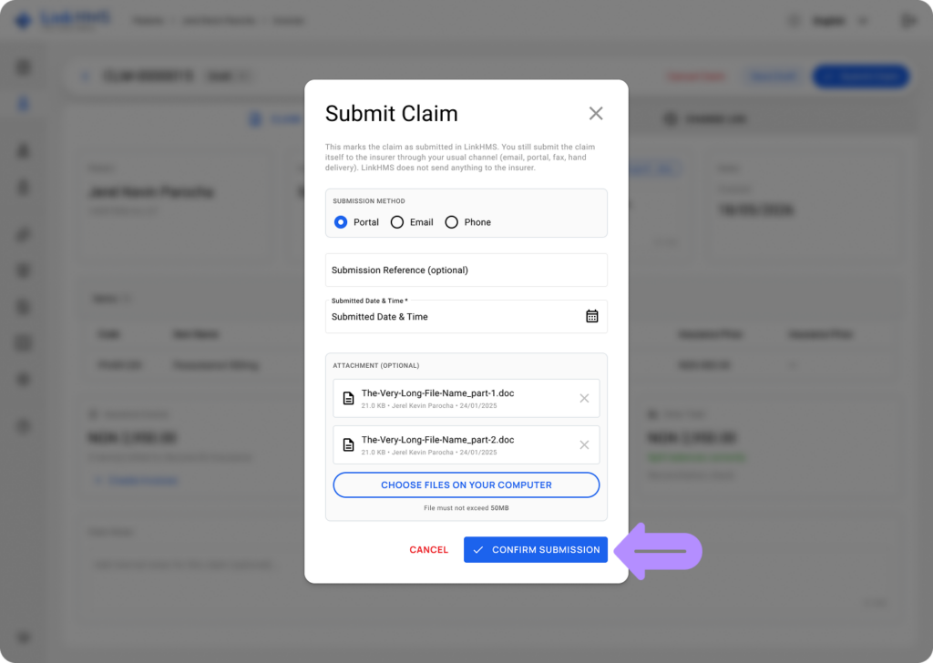 LinkHMS create claims 24