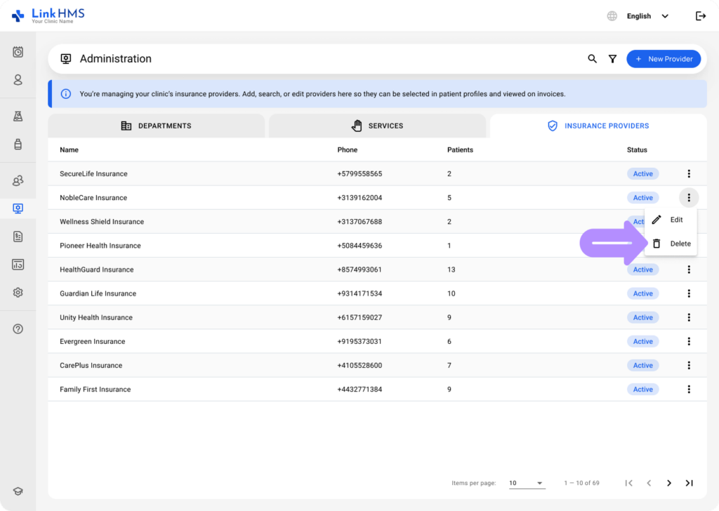 LinkHMS create insurance provider 11
