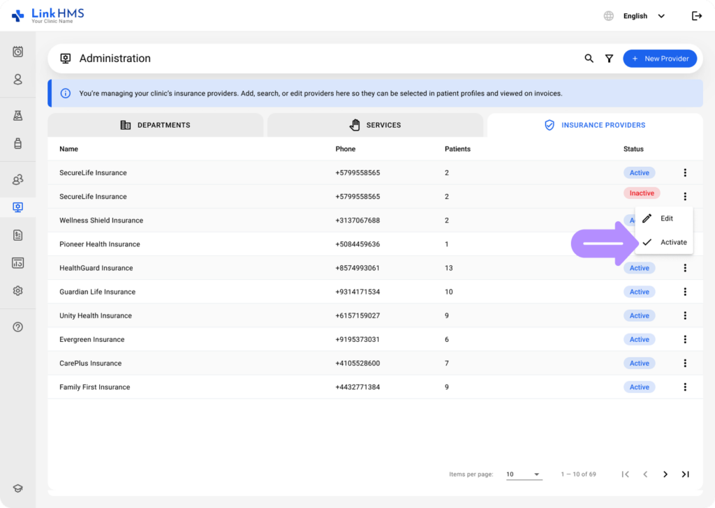 LinkHMS create insurance provider 13
