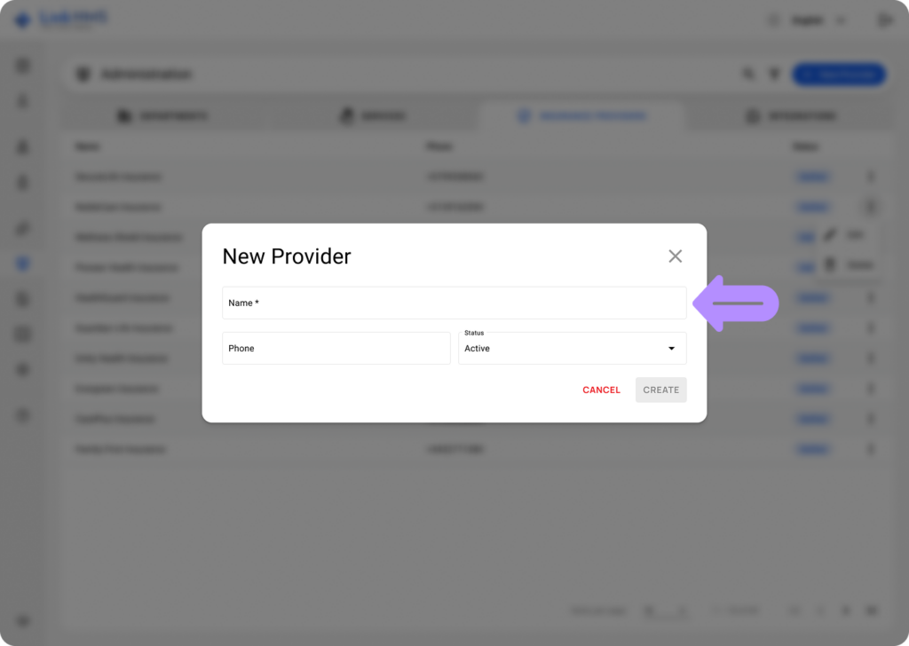 LinkHMS create insurance provider 2