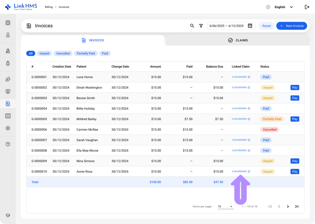 LinkHMS insurance and patient invoices 3