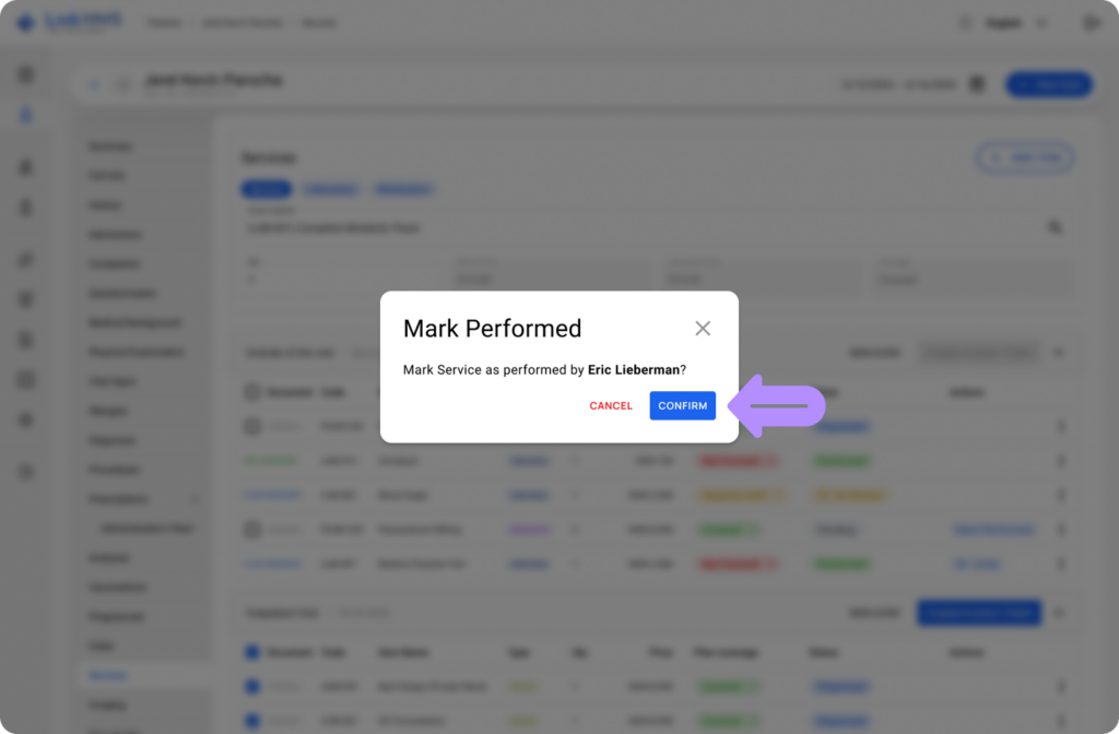 LinkHMS mark services performed 9