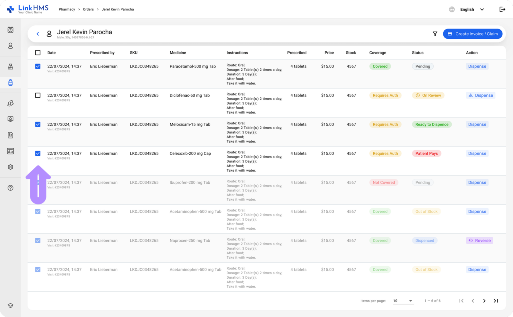 LinkHMS prescription invoices 2