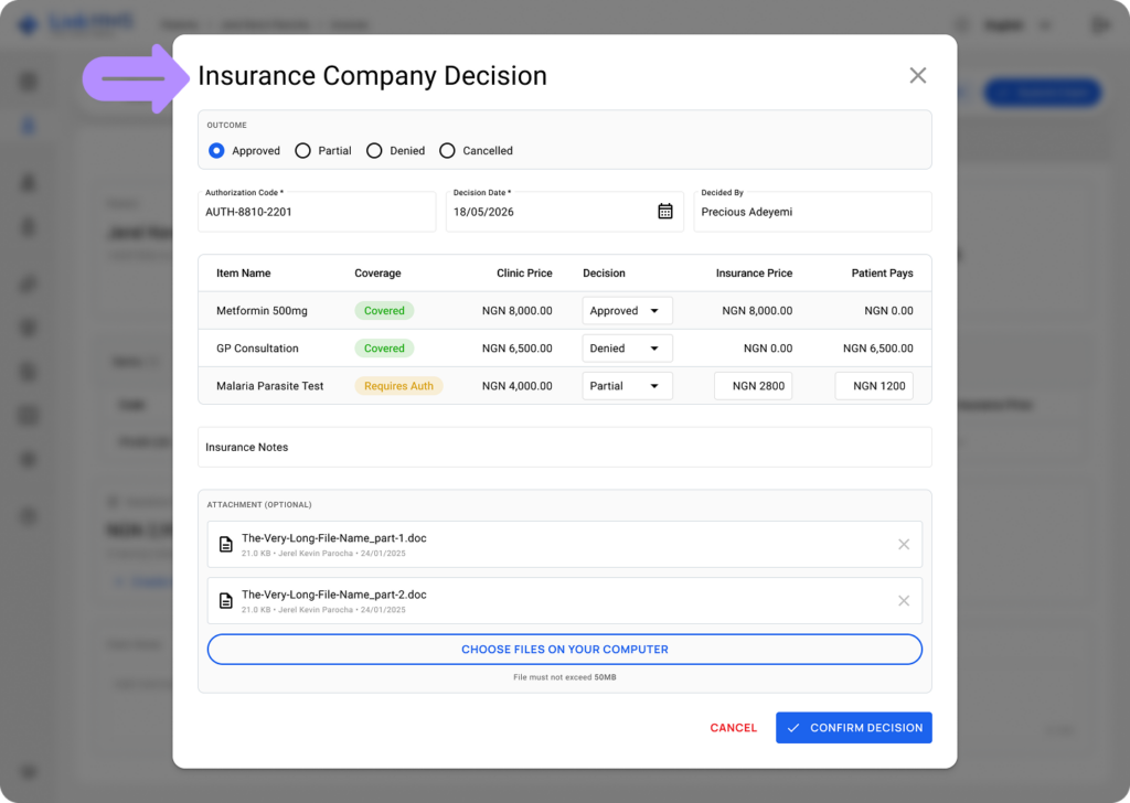 LinkHMS record insurance decision 3