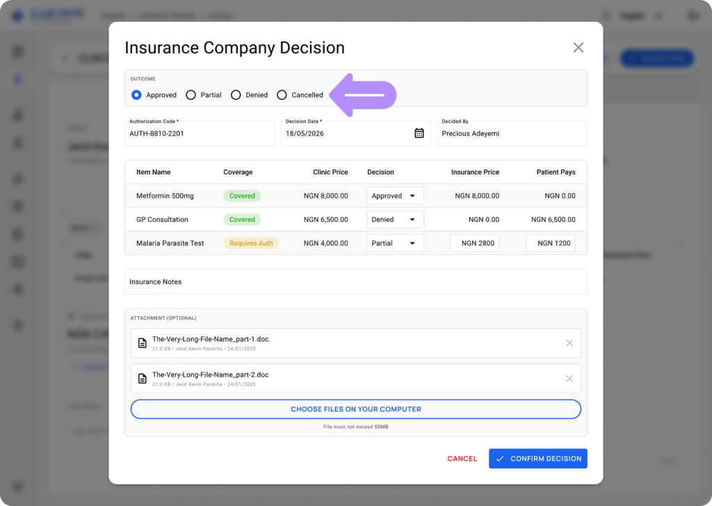 LinkHMS record insurance decision 4