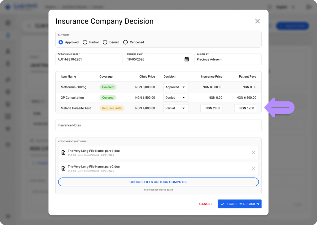 LinkHMS record insurance decision 6