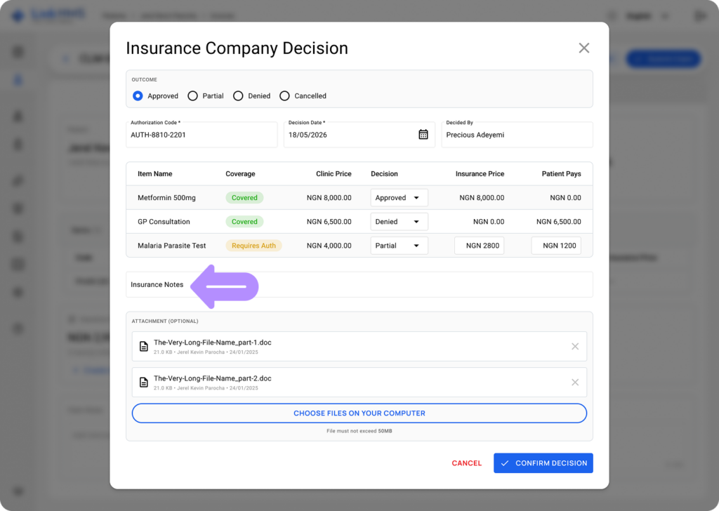 LinkHMS record insurance decision 7