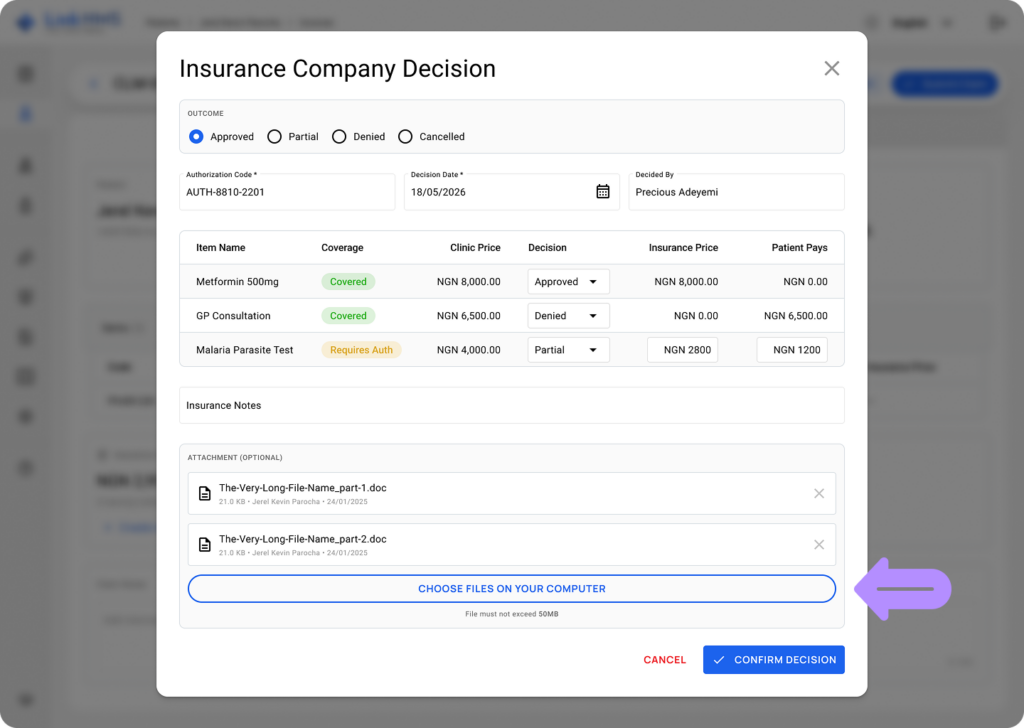 LinkHMS record insurance decision 8