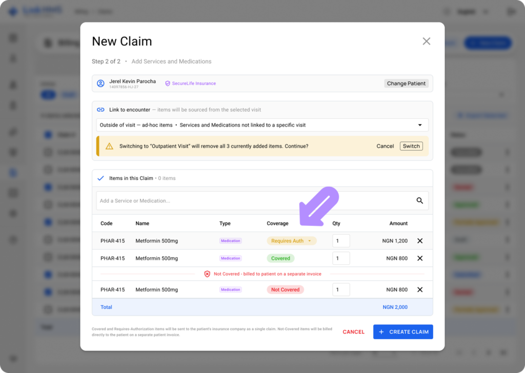 inkHMS create claims 13