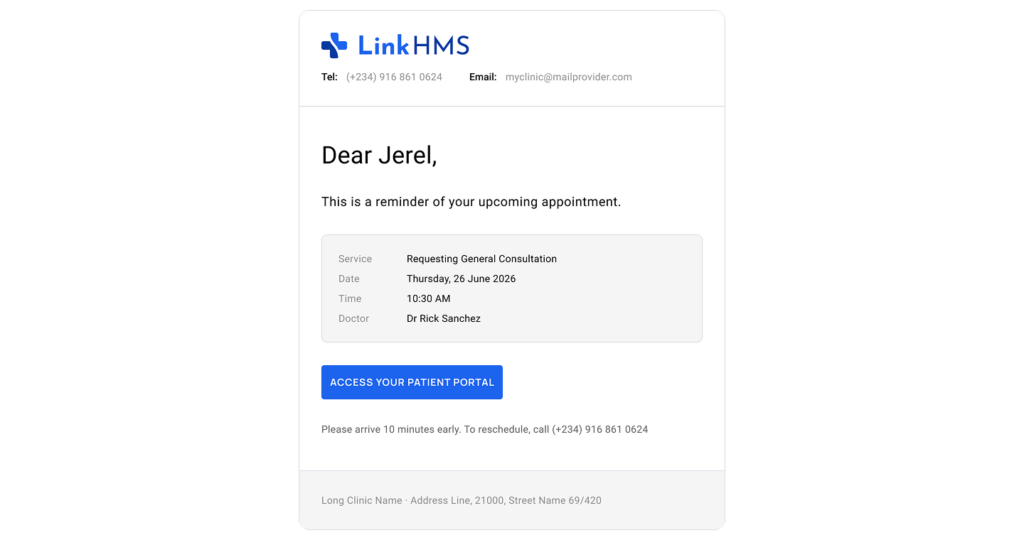 LinkHMS email notifications 11